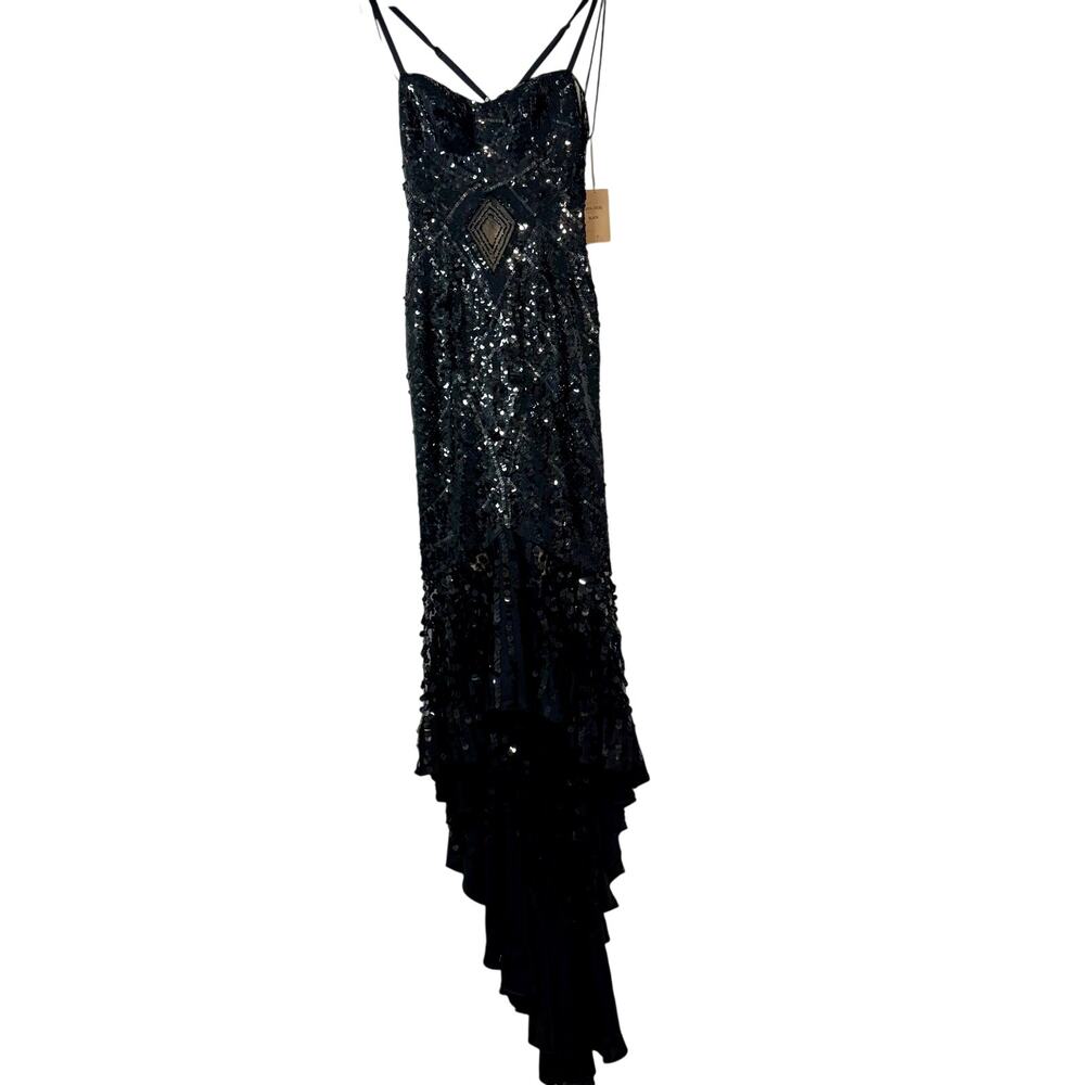 Mandalay Women’s Sleeveless Sequin Hi Low Formal Gown Dress Black Size 6 NWT